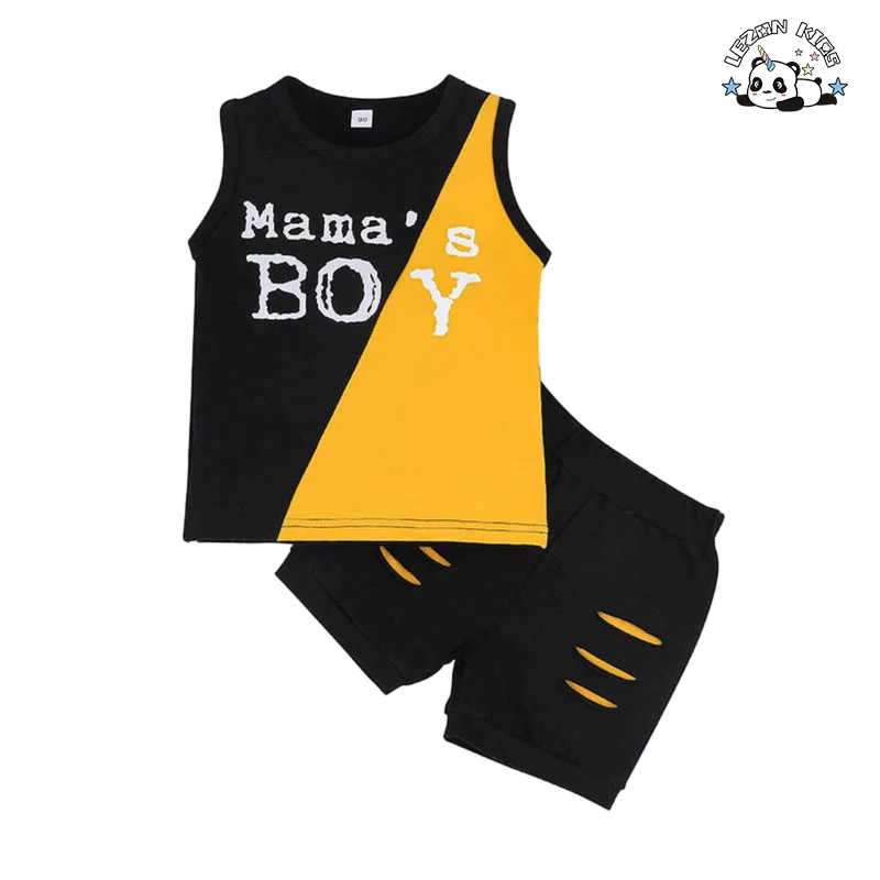 LEZONKIDS - Conjunto de Roupas de Meninos para Varejo de Verão Confortável Esportivo Mama's Boy Camiseta Colete Conjuntos de Roupas de Meninos de 5 a 6 Anos